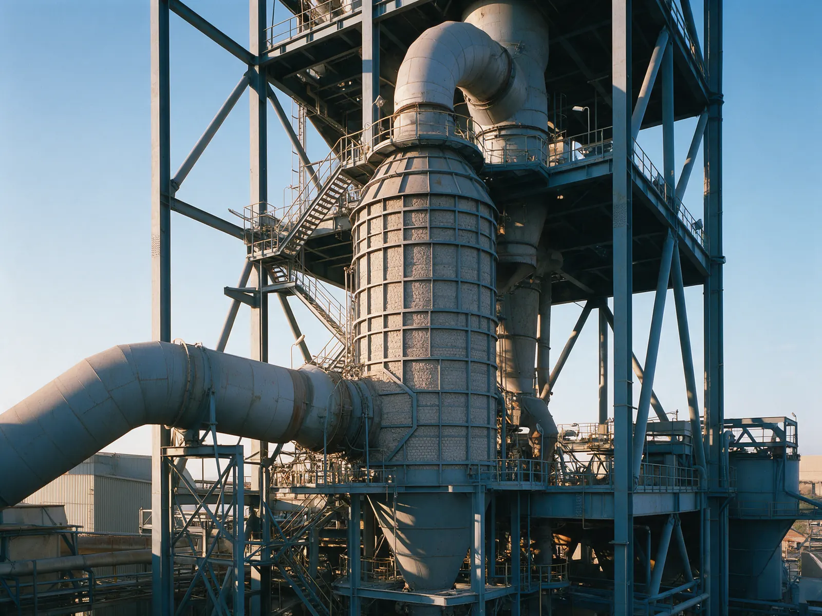 Calciner and preheater tower at a cement plant