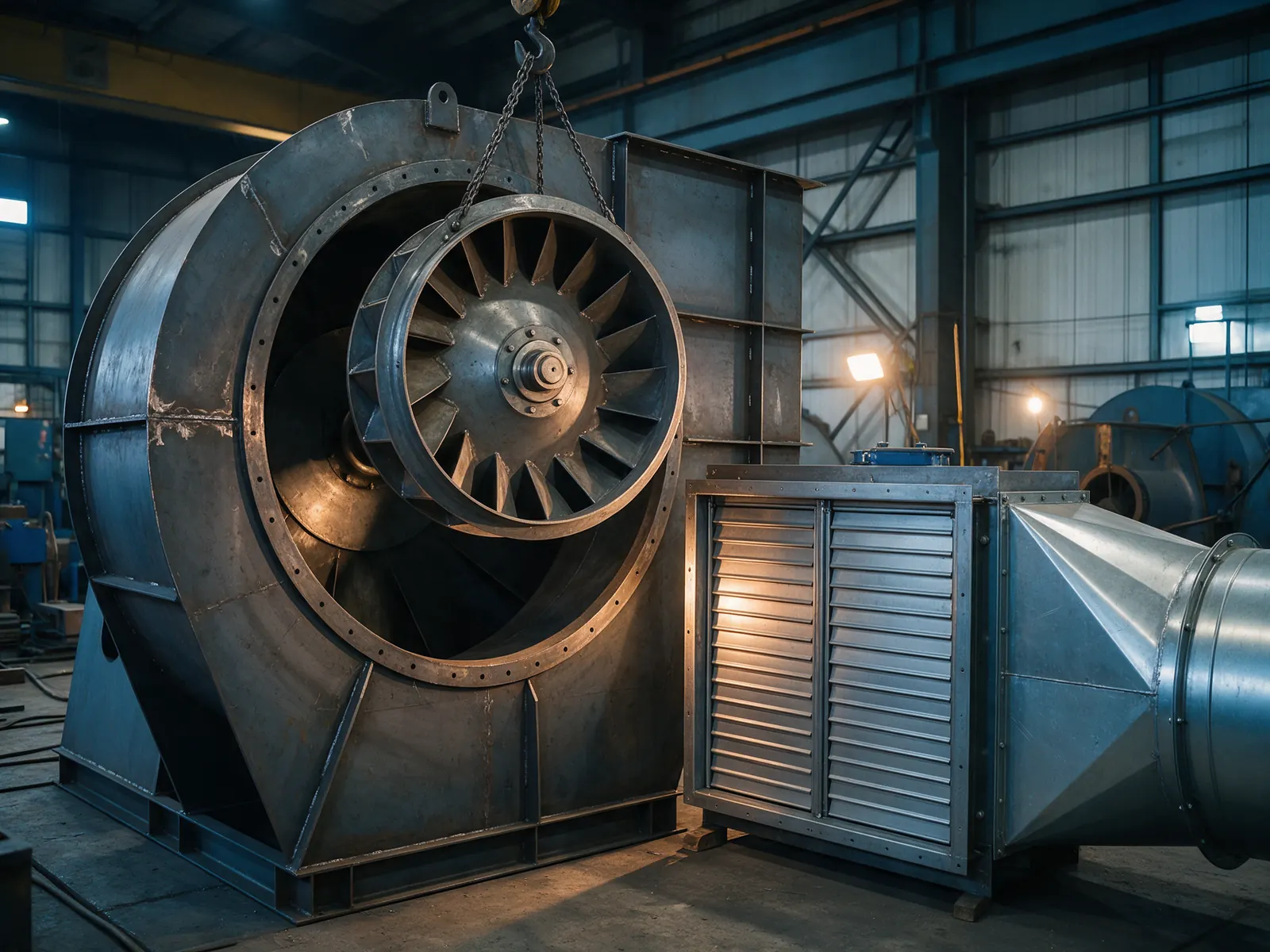 Industrial fan impeller being fitted into its casing