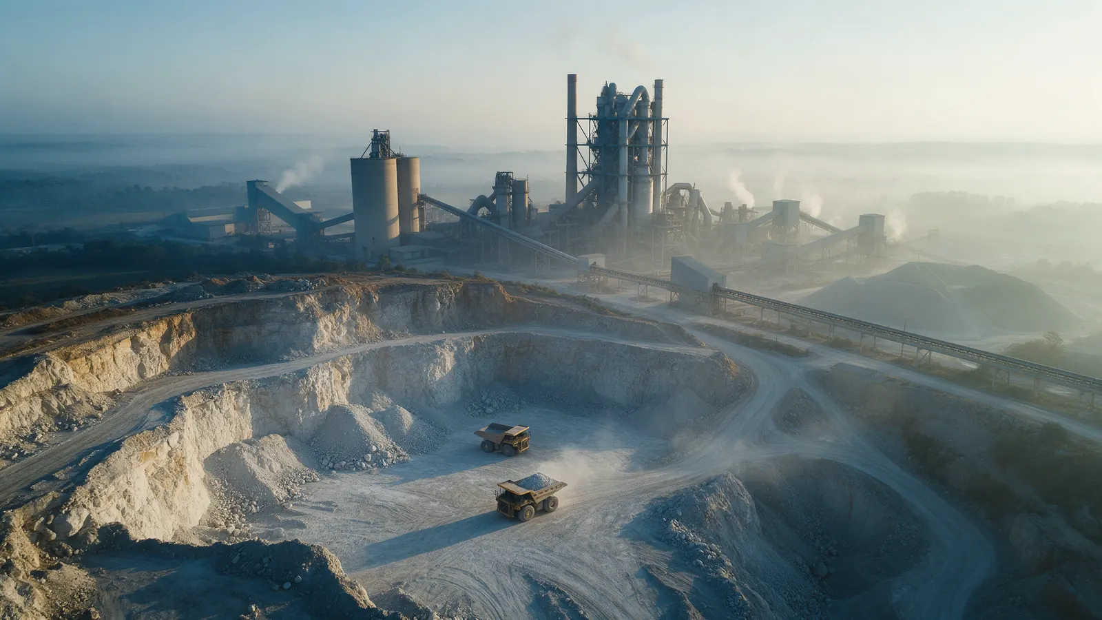 Limestone quarry with conveyor running to a cement plant