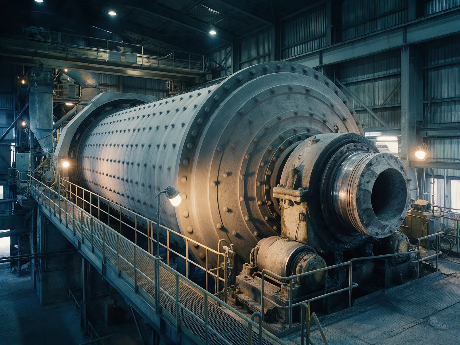 Ball mill with trunnion head and slide-shoe bearing