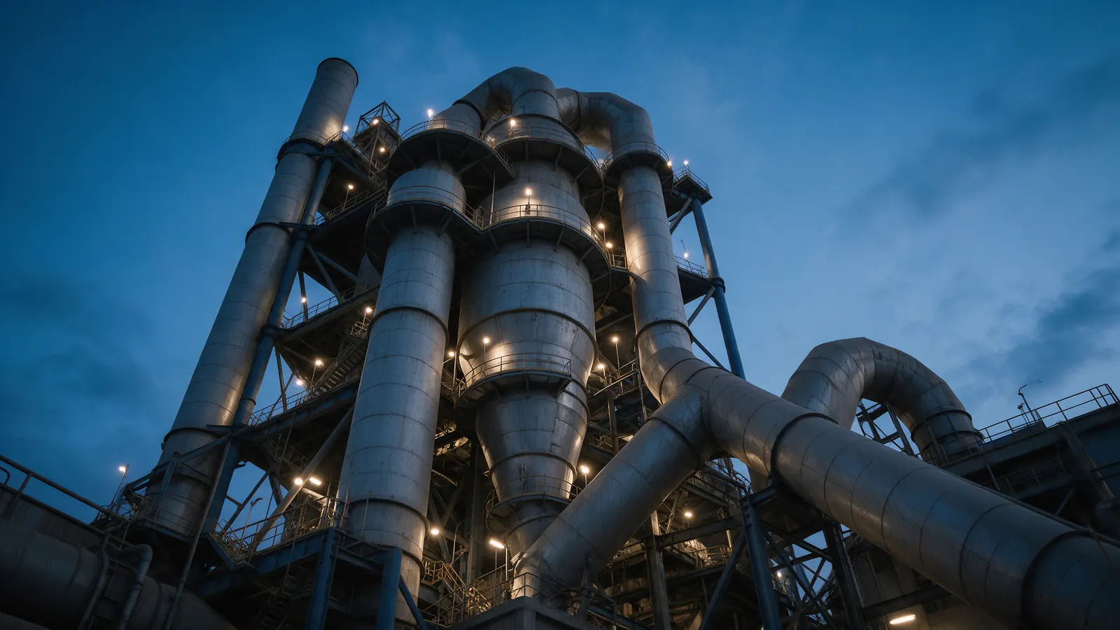 Preheater cyclones and riser ducts at a cement plant