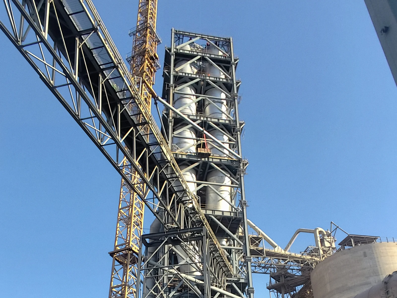 Preheater cyclone tower at a cement plant